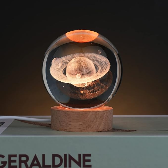 Large 3D Crystal Ball Saturn Lamp, Crystal Lamp 16 Color Changing Night Light with Remote Control for Bedroom Decor, Birthday Gift for Teens Boys and Girls, Saturn Model - LeafyLoom