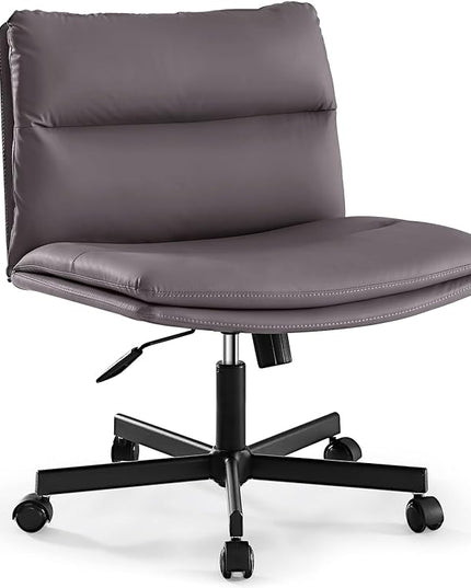 EMIAH Armless Office Desk Chairs with Wheels Criss Cross Chair PU-Leather Mid-Back Ergonomic Home Office Computer Chair Comfortable Thickened Cushion Adjustable Swivel Chair-Chocolate Brown - LeafyLoom