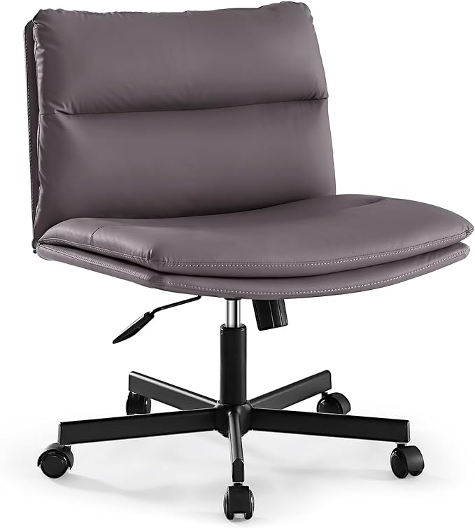EMIAH Armless Office Desk Chairs with Wheels Criss Cross Chair PU-Leather Mid-Back Ergonomic Home Office Computer Chair Comfortable Thickened Cushion Adjustable Swivel Chair-Chocolate Brown - LeafyLoom