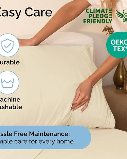 King Size 4 Piece Sheet Set - Comfy Breathable & Cooling Sheets - Hotel Luxury Bed Sheets for Women & Men - Deep Pockets, Easy-Fit, Extra Soft & Wrinkle Free Sheets - Off White Oeko-Tex Bed Sheet Set - LeafyLoom