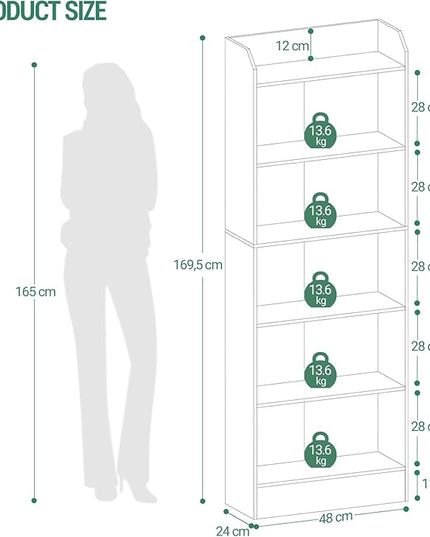 6-Tier Bookshelf, 66.7 Inches Floor Standing Bookcase, Display Storage Shelf, Corner Shelf, Home Decor Furniture for Home Office, Living Room, Bedroom, White 02903XBC - LeafyLoom