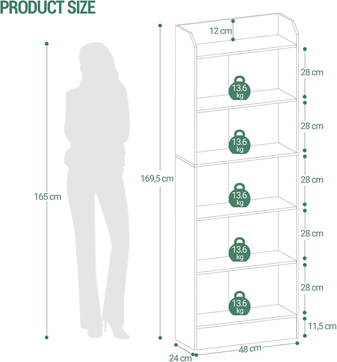 6-Tier Bookshelf, 66.7 Inches Floor Standing Bookcase, Display Storage Shelf, Corner Shelf, Home Decor Furniture for Home Office, Living Room, Bedroom, White 02903XBC - LeafyLoom