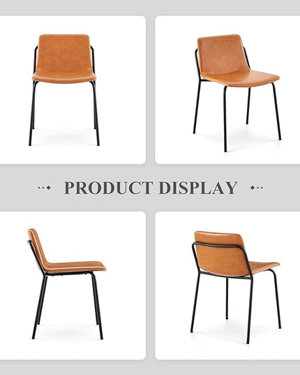 COLAMY Leather Dining Chairs Set of 6, Kitchen Dining Chairs with Back with Metal Legs for Kitchen Dining Living Room Restaurant Shop, Light Brown - LeafyLoom