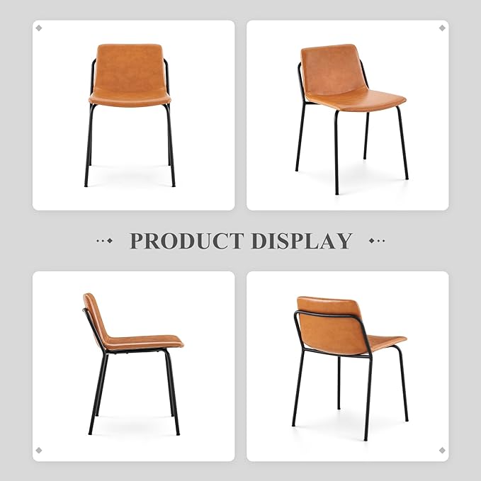 COLAMY Leather Dining Chairs Set of 6, Kitchen Dining Chairs with Back with Metal Legs for Kitchen Dining Living Room Restaurant Shop, Light Brown - LeafyLoom