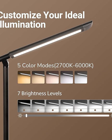 LED Desk Lamp, Eye-Caring Table Lamp with USB Charging Port, 35 Lighting Modes, Touch/Memory Function, Dimmable Reading Lamp Task Lamp Desk Lamps for Home Office (Black) - LeafyLoom
