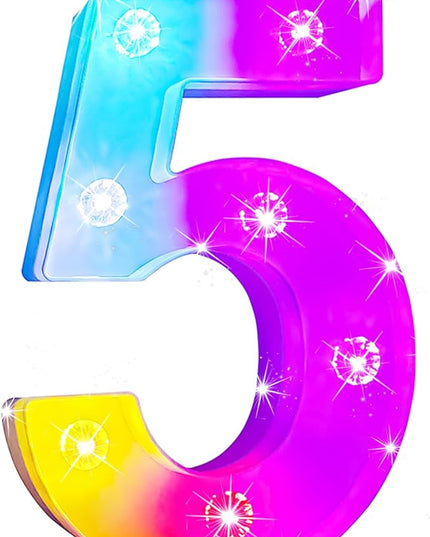 Glintee Decorative Led Light Up Number, Light Up Number Sign for Night Light Wedding Birthday Party Christmas Home Bar Decoration Number-(Number 5) - LeafyLoom