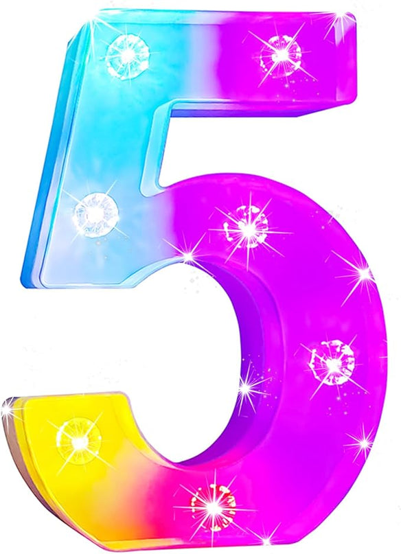 Glintee Decorative Led Light Up Number, Light Up Number Sign for Night Light Wedding Birthday Party Christmas Home Bar Decoration Number-(Number 5) - LeafyLoom