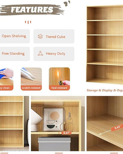 Basic Open Shelf Bookcase - 4-Tier Wooden Cube Storage Shelves Split Bookshelf, White - LeafyLoom