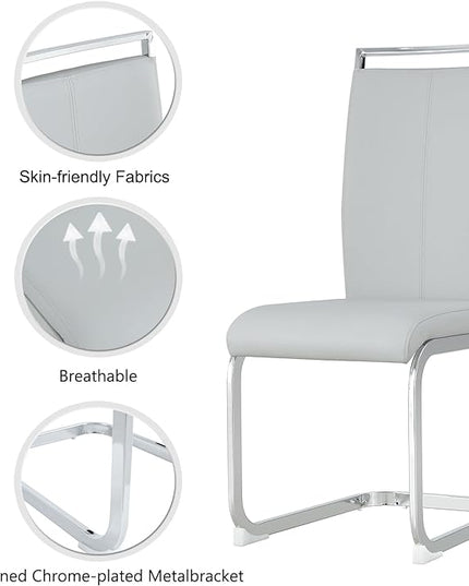 Dining Chairs Set, Kitchen Modern Metal Chairs with Faux Leather Padded Seat High Back and Sturdy Chrome Legs, Chairs for Dining Room (Light Gray, Set of 2) - LeafyLoom