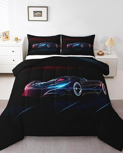 Feelyou Red Blue Race Car Bedding Set Twin Size for Kids Boys Extreme Sport Games Comforter Set Teens Toddler Fast and Furious Duvet Set Cool Modern Quilt Set 2Pcs - LeafyLoom