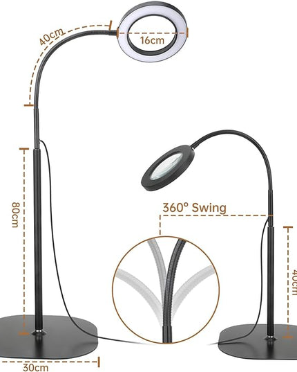 5X 10X Magnifying Glass with Light and Stand, 2-in-1Magnifying Floor Lamp with 36 Adjustable Brightness LED, Flexible Gooseneck Floor Standing Magnifying Lamp for Close Work, Craft, Reading - LeafyLoom