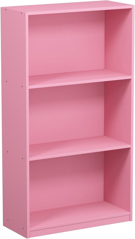 FURINNO Basic 3-Tier Bookcase Storage Shelves, Pink - LeafyLoom
