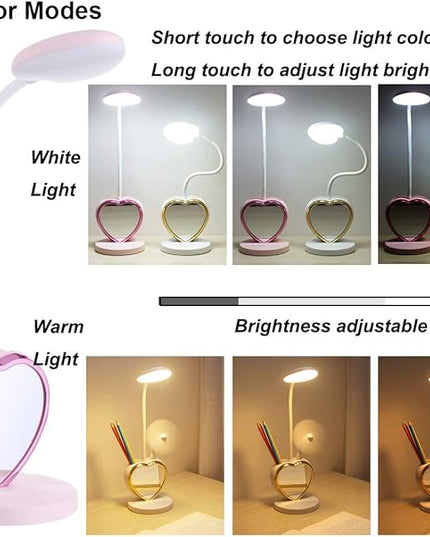 Pink Desk Lamp for Girls Bedroom Cute Desk Lamp 6 in 1 Eye-Caring Study Table Lamp for Kids Girls Women College Dorm Bedroom Reading,Stepless Dimming - LeafyLoom