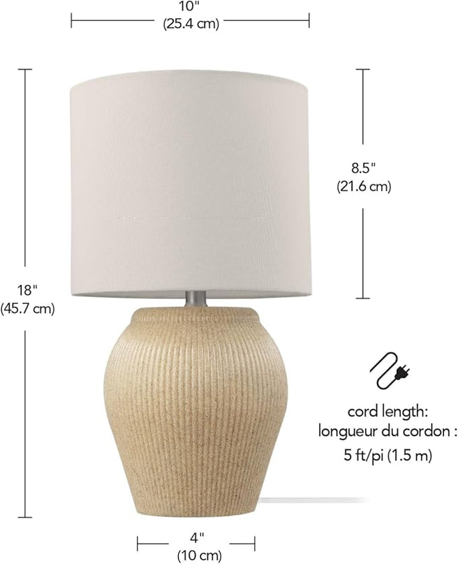 Globe Electric 61000049 18" Ceramic Table Lamp, Soft Beige Finish, White Linen Shade, On/Off Rotary Switch on Socket, Table Lamp for Living Room, Home Décor, Lamps for Bedroom, Room Décor - LeafyLoom