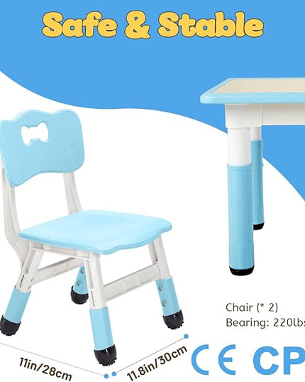 FUNLIO Adjustable Kids Chair (2pcs), 3 Level Height Adjustable Toddler Chair for Ages 3-8, Sturdy Child Chair with Maximum Bearing 220lbs, for Classrooms/Daycares/Homes, CPC & CE Approved - Blue - LeafyLoom