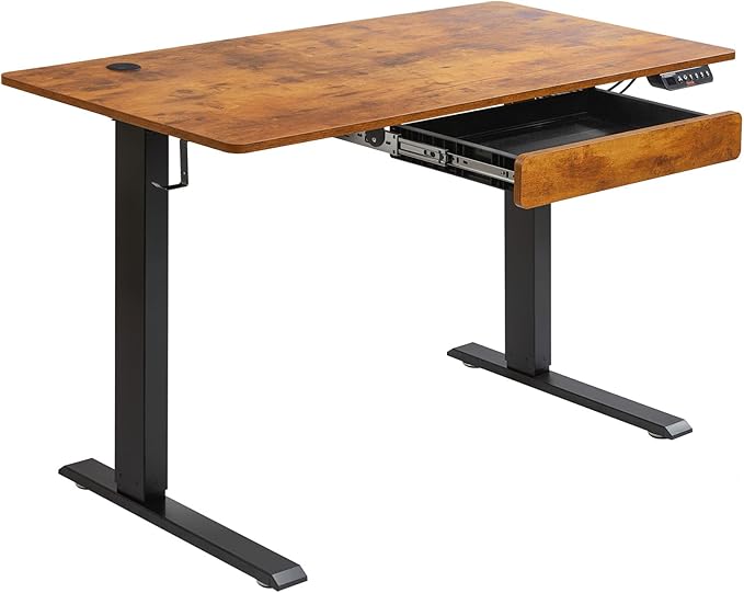 VEVOR Height Adjustable Desk, 47.2 x 23.6 in with Drawer, 3-Key Modes Electric Standing Desk,Whole Piece Desk Board, Dual Metal Frame, 180 LBS Capacity Computer Sit Stand up Desk, for Home and Office - LeafyLoom