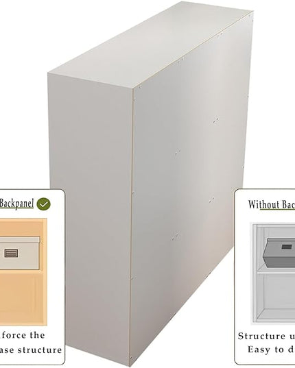 9-Cube Storage Shelf Bookcase - Wooden 3-Tier Floor Standing Open Bookshelf with Doors for Home and Office, Display Cabinet, Warm White - LeafyLoom