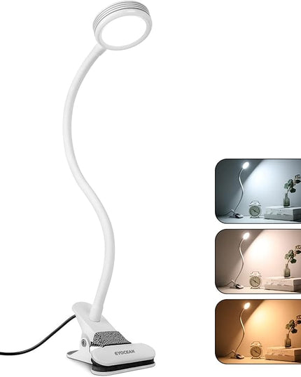 Desk lamp, LED Reading Light, Dimmable Clamp Lamp for Bed Headboard, Bedroom, Office, 3 Modes & 9 Dimming Levels, Flexible Clip Desk Lamp - LeafyLoom