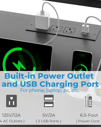 GreenForest 69 inch L Shaped Computer Desk with Drawers and Printer Stand, Gaming Desk with Power Outlet, Monitor Shelf, Storage Shelves and Hooks for Home Office Working, Writing, Studying, Black - LeafyLoom