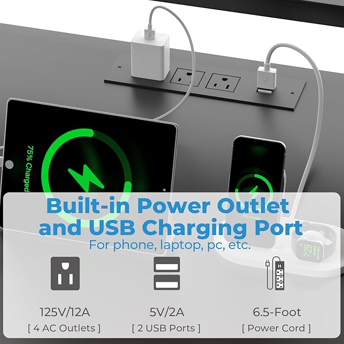 GreenForest 69 inch L Shaped Computer Desk with Drawers and Printer Stand, Gaming Desk with Power Outlet, Monitor Shelf, Storage Shelves and Hooks for Home Office Working, Writing, Studying, Black - LeafyLoom