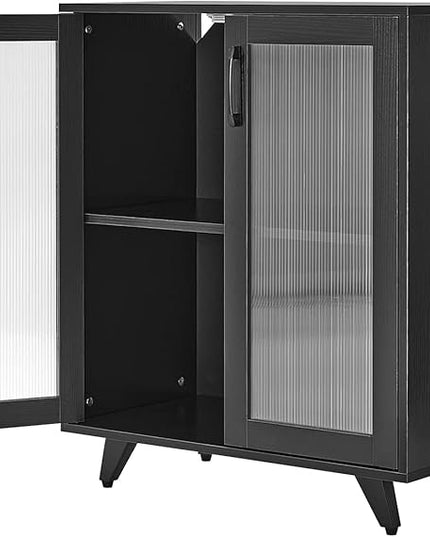 Panana Kitchen Buffet Server Table Accent Sideboard Cupboard Server Buffet Console Table with Doors Cabinet(27inch, black) - LeafyLoom