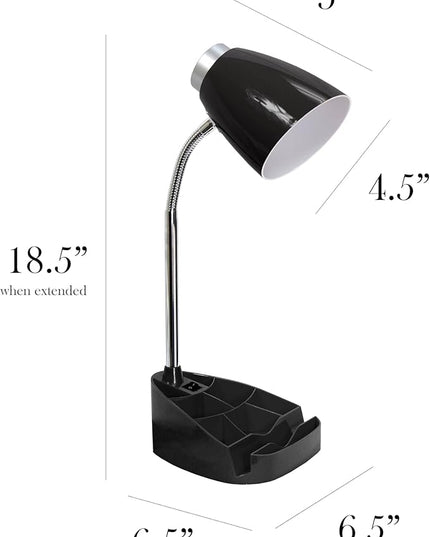 Simple Designs LD1067-BLK Compartmental Desk Lamp with iPhone/iPad/Tablet Stand, Bendable Gooseneck, for Office, Living Room, Nightstand, Library, Entryway, Black - LeafyLoom