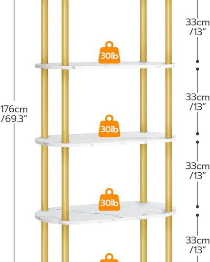 HOOBRO 5 Tier Open Bookshelf, Modern Arched Bookcase Display Shelf Racks, Wooden Bookcase Storage Shelves Metal Frame, Tall Storage Organizer for Living Room, Easy Assembly, Gold DM176SJ01 - LeafyLoom