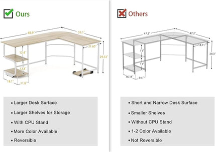 Teraves Reversible L Shaped Desk with Shelves 69“ Corner Computer Desk Gaming Desk Workstation for Home Office - LeafyLoom