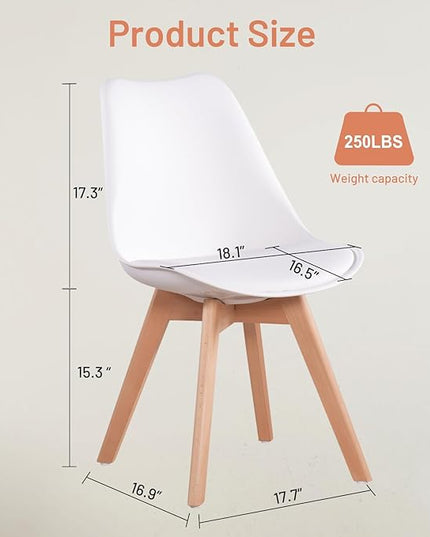 FurnitureR Dining Chairs Set of 4, Kitchen Chairs with Wood Legs, Faux Leather Side Chairs Armless Mid Back for Living Room Bedroom, Cushioned Upholstered Dining Room Chairs, White - LeafyLoom