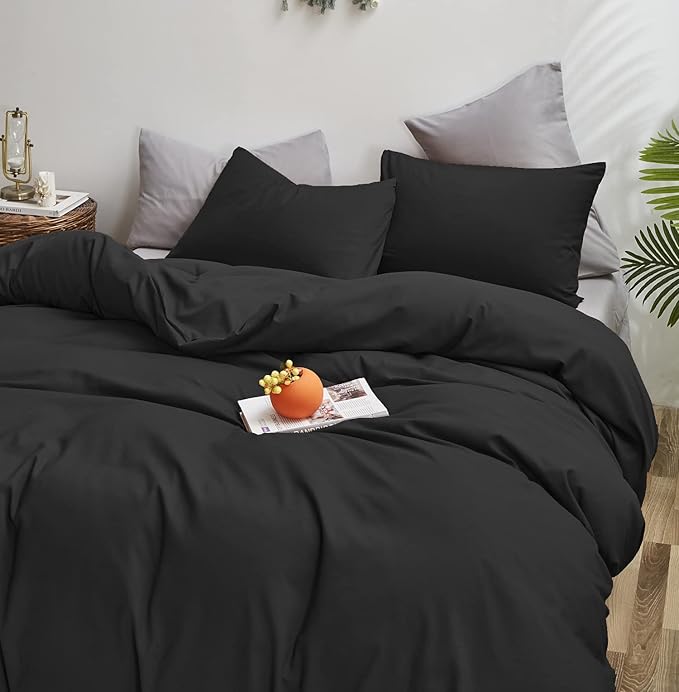 Black Comforter King Plain Black Bedding Set Pure Black Bedding Soft Durable Comforter Set Men Lightweight Solid Black Blanket Women Breathable True Black Bed Comforter Set - LeafyLoom