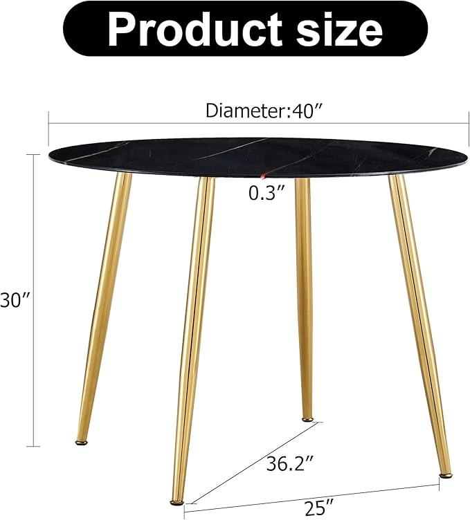 NicBex 40Inch Round Dining Table,Modern Kitchen Table with Imitation Marble Tabletop and Golden Metal Legs for 2 to 4,Leisure Coffee Table for Kitchen,Small Space and Living Room,Easy Clean,Black - LeafyLoom