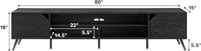 Walker Edison Nora Modern Minimal Open-Shelf Stand for TVs up to 90 Inches, 80 Inch, Black - LeafyLoom