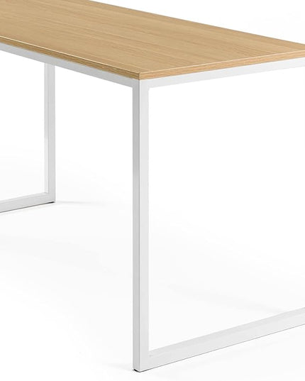 ZINUS Jennifer 55 Inch White Frame Desk, Computer Workstation, Office Desk, Dining Table, Easy Assembly, Natural - LeafyLoom