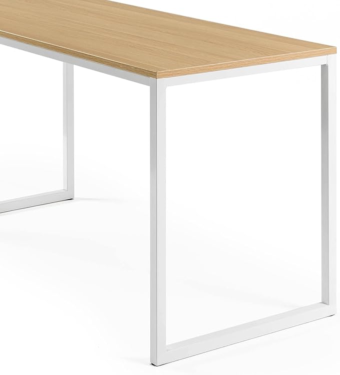 ZINUS Jennifer 55 Inch White Frame Desk, Computer Workstation, Office Desk, Dining Table, Easy Assembly, Natural - LeafyLoom