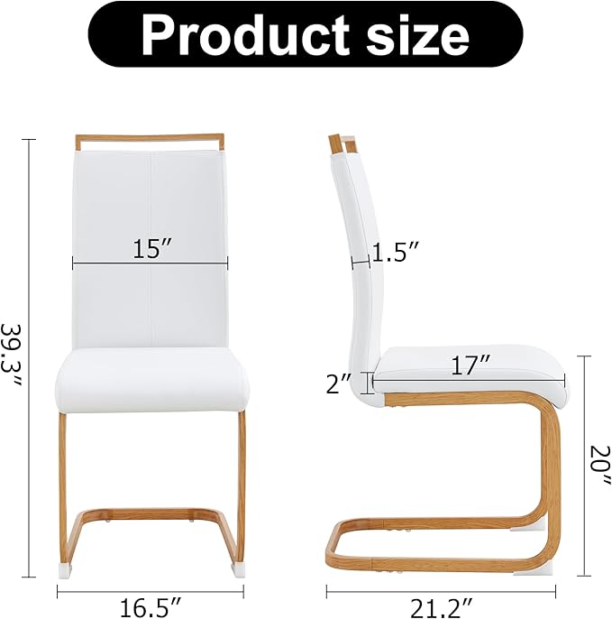 Dining Chairs Set of 4,High Back White Kitchen Chairs,Faux Leather Side Chair with Woodgrain Coloured Metal Legs,Easy to Clean Modern Upholstered Dining Chairs,Ideal for Living Room - LeafyLoom