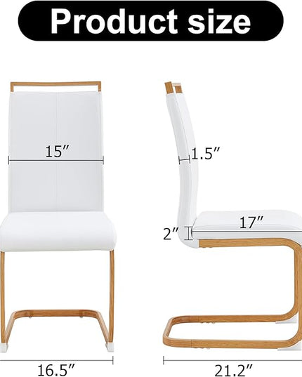 Dining Chairs Set of 6,High Back White Kitchen Chairs,Faux Leather Side Chair with Woodgrain Coloured Metal Legs,Easy to Clean Modern Upholstered Dining Chairs,Ideal for Living Room - LeafyLoom