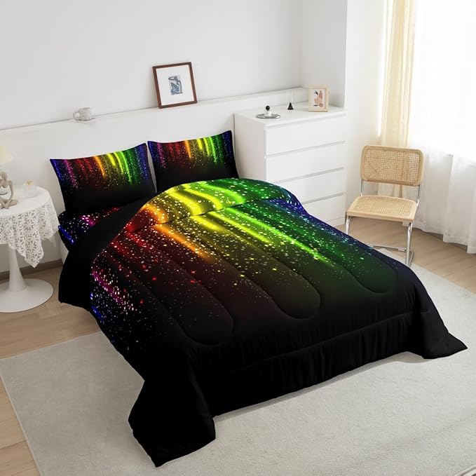 Abstract Ombre Comforter Set Kids Teens Colorful Bedding Set Decor Red Blue Green Yellow Comforter Room Decor 2Pcs Twin Size - LeafyLoom