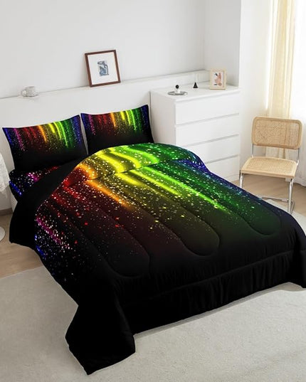 Abstract Ombre Comforter Set Kids Teens Colorful Bedding Set Decor Red Blue Green Yellow Comforter Room Decor 3Pcs Full Size - LeafyLoom