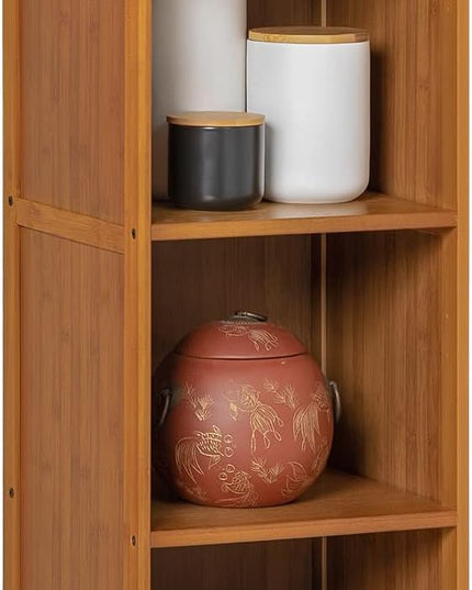 MoNiBloom Narrow Bookcase Bamboo 3 Tier Free Standing Tall Bookshelf Display Storage Shelves Space Saver for Home Living Room Study Room, Brown - LeafyLoom