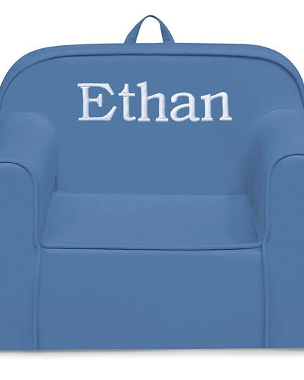 Delta Children Personalized Cozee Chair - Customize with Name – Foam Kids Chair for Ages 18 Months and Up, Indigo - LeafyLoom