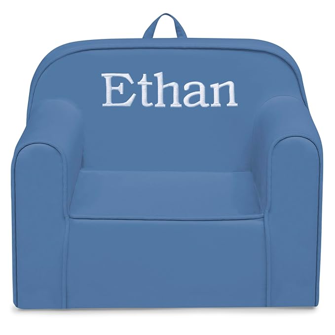 Delta Children Personalized Cozee Chair - Customize with Name – Foam Kids Chair for Ages 18 Months and Up, Indigo - LeafyLoom