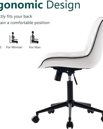 YOUNUOKE Comfortable Desk Chair, Home Office Chairs with Wheels, Armless Samll Comfy Vanity Chairs, PU Leather Computer Task Work Desk Chairs, White - LeafyLoom