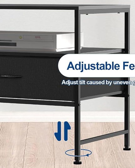 HEOMU Industrial TV Stand for 50 Inch Television Cabinet 3-Tier Console Table with Fabric Drawer, Entertainment Center Media Console Metal Frame for Living Room, Bedroom, Black - LeafyLoom