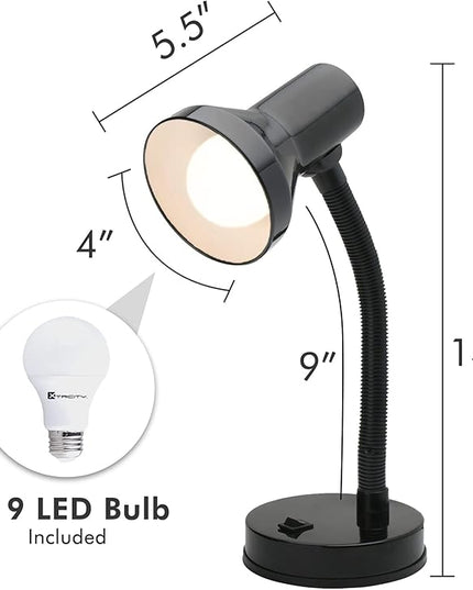 Xtricity Gooseneck Desk Lamps with Adjustable Gooseneck Arm, Metal Desk Lamp with 7W A19 LED Bulb, 120 Volt, Convenient On/Off Switch, 14" Inch Tall (36cm), Black Finish - LeafyLoom
