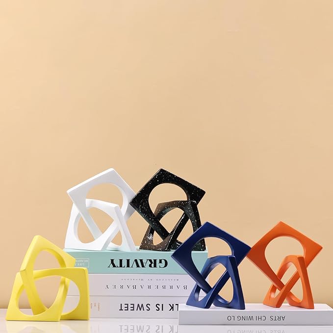 DOVDOV Geometric cube orange knot decorations, geometric sculptures, modern home decorations for home decor accents, dining tables, on shelves, consoles, entryway tabletop centrepieces - LeafyLoom