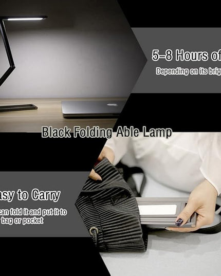 Foldable LED Desk Light, Slim Portable Rechargeable USB Table Light, Eye-Caring Aluminium Alloy Table Lamps,for Home, Reading, Studying, Work, Travel (Black) - LeafyLoom