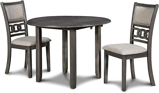 New Classic Furniture Gia Drop Leaf Dining Table with Two Chairs, 42-Inch, Gray - LeafyLoom