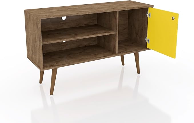 Manhattan Comfort Liberty Mid Century Modern TV Stand for Televisions up to 46 Inches, Bedroom and Living Room Entertainment Center with Storage, Shelves, and Cabinet, 43" Wide, Rustic Brown/Yellow - LeafyLoom