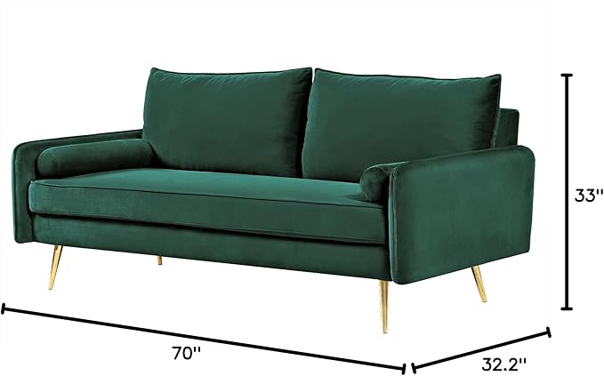 Kent Modern Sofa, European Style Velvet Living Room Furniture with Tapered Legs, Vintage Flair, and Sleek Design, Green - LeafyLoom