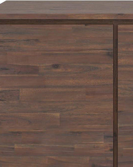 SIMPLIHOME Lowry SOLID ACACIA WOOD 66 Inch Wide Modern Industrial Large 4 Door Sideboard Buffet in Distressed Charcoal Brown, For the Dining Room and Kitchen - LeafyLoom